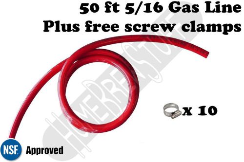 Red Gas Line 5/16&#034; 50ft Co2 Tubing Hose, Free Clamps, Kegerator, Daft Beer, Brew