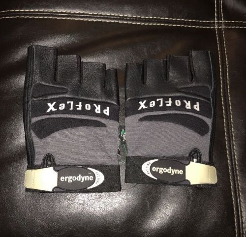 Proflex Ergodyne Leather Gloves Pro Flex Fingerless Large 9 Gray Black Lifting