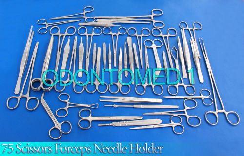 75 SCISSORS FORCEPS NEEDLE HOLDER TOWEL CLAMP SURGICAL VETERINARY INSTRUMENTS