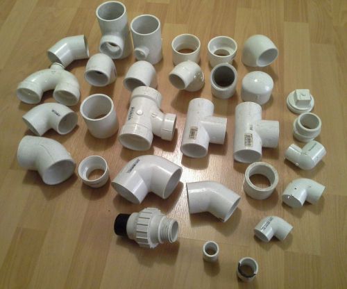 PVC PIPE FITTINGS, 1-1/2&#034;, LOT OF 30 PIECES, SCHEDULE 40