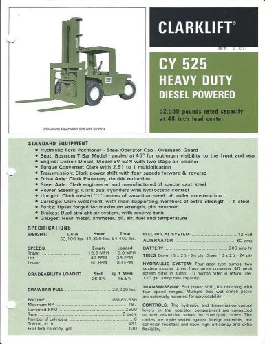 Fork Lift Truck Brochure - Clark - CY 525 - 52,500 lbs - c1970 (LT158)