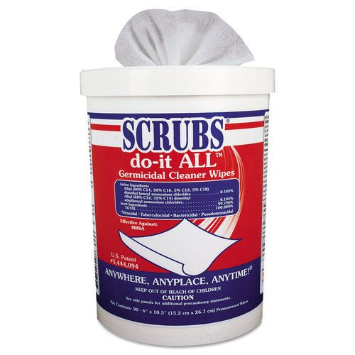 SCRUBS Do-it ALL Germicidal Cleaner Wipes 6&#034;x10.5&#034; Lemon-Lime 90 CT Canister