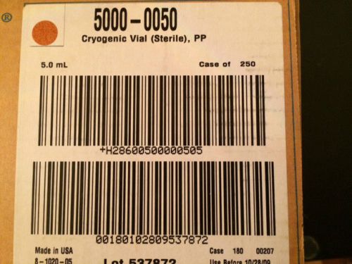 Nalgene 5000-0050, Cryogenic Vials, 5mL, Sterile, Case of 250