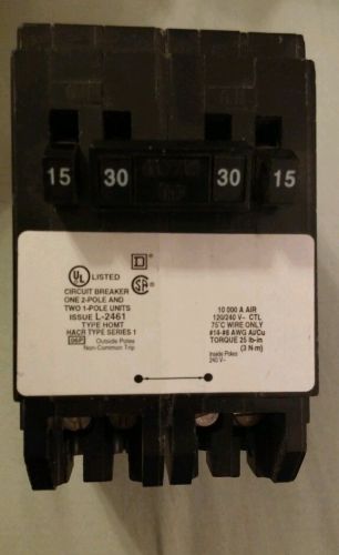 Dual circuit breaker 15 / 30amp (1) 2pole and (2) 1pole.