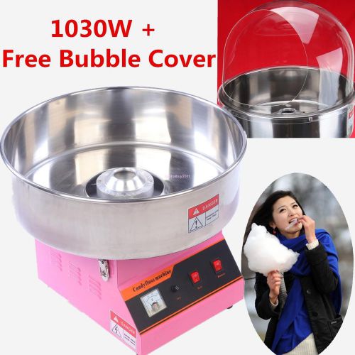 Electric pink cotton candy machine sugar floss maker + free bubble cover shield for sale