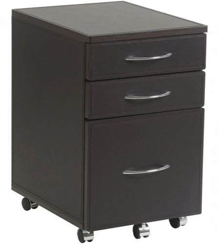 Leather Covered 3-Drawer File Cabinet - Brown