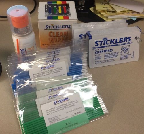 Sticklers Fiber Optic connector cleaning solution, wipes and cleaning sticks.