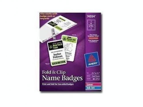 Avery fold &amp; clip name badges - two-sided name badge cards - white - 2.25  74554 for sale
