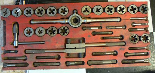 Vintage henry l. hanson professional tap &amp; die set with wooden tray - 38pcs for sale
