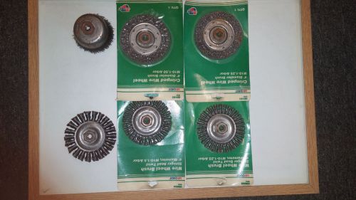 CRIMPED WIRE WHEEL BRUSH 4&#034;, 4&#034; STRINGER BEAD TWIST, 4&#034; WIRE BRUSH LOT OF 6 NOS