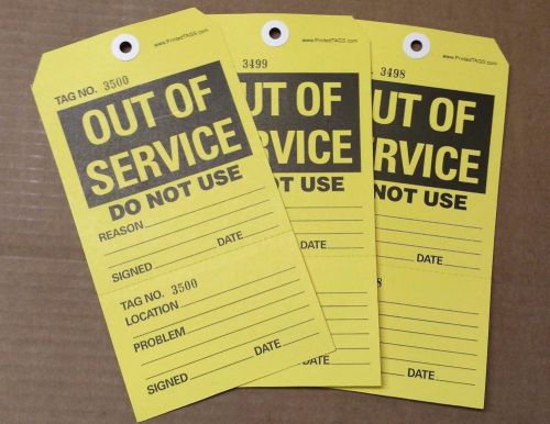 50, numbered perforated out of service tags, equipment tags, repair paper label for sale