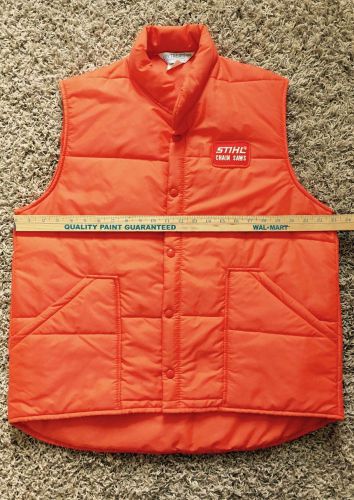 Vintage STIHL Puffy Safety Orange Vest USA Chain Saw LARGE Great!