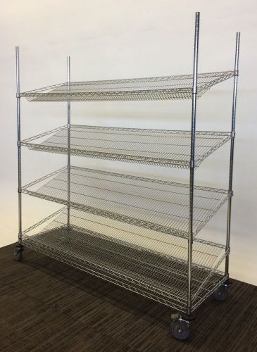 New RELIUS SOLUTIONS Wire Slanted Gravity Flow Shelving Wheeled Cart Casters 72&#034;