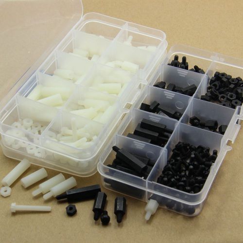 300pcs m3 nylon screw nut hex spacers stand-off plastic fasteners assortment new for sale