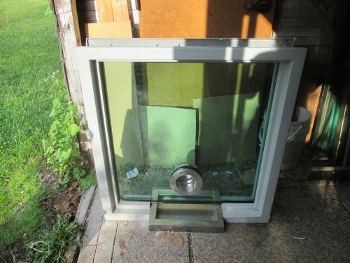 VINTAGE BULLET PROOF GLASS TRANSACTION PAY WINDOW WITH FRAME