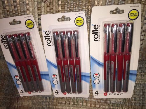 FORAY Liquid Ink Rollerball Pens, 0.7 mm, Medium Point, Red Ink, 4/Pack LOT OF 3