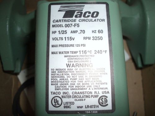 Taco 007-F5 00 Series Cartridge Circulator:  NIB