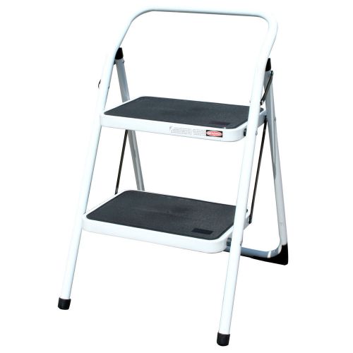 AmeriHome Two Step Folding White Utility Stool Ladder Home Office Kitchen Home