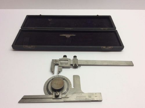 brown and sharpe 495 protractor and vintage slide caliper machinist tool