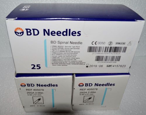 Lot/3 New BD Spinal Needle 25GA Quincke Type Point (25ea) 405180 405078