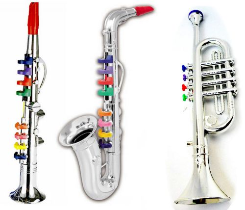 6 Sets Trumpet + Saxophone + Clarinet Plastic Music Learn Play Little Musician