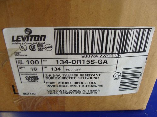 CASE OF 100 - LEVITON DR15S-GA Tamper Resistant Duplex Outlets ALMOND DECORA