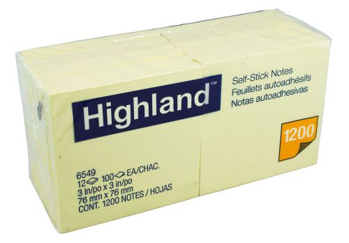 Highland Yellow Self-Stick Pads, 3&#034; x 3&#034; - Pack of 12 Pads
