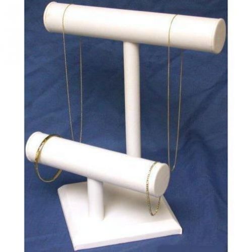 2 Tier T-Bar White Faux Leather T-Bar Display