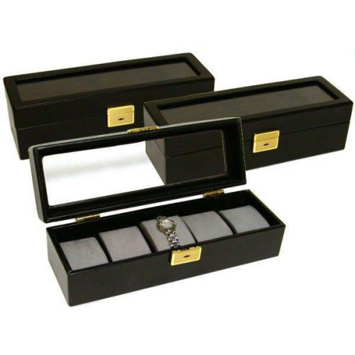 3 Black Faux Leather Watch Display Box Holds 5 Watches