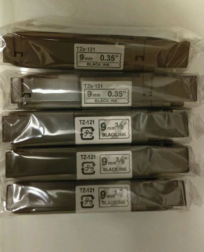 Lot of 5 OEM Brother TZe-121 (2) Tz-121 (3) 9mm 3/8 in. Black Ink On Clear
