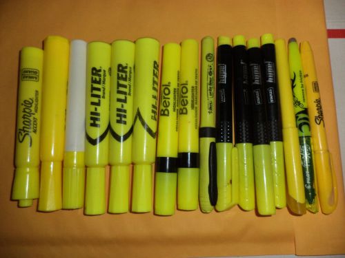 LOT OF 16 SLIGHTLY USED HIGHLIGHTER PENS SHARPIES STAPLES ETC FREE PRIORITY SHIP