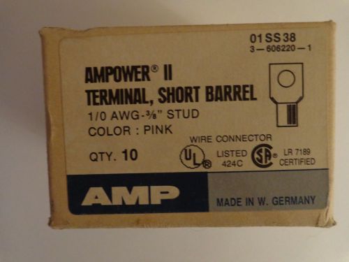 Amp Ampower II 01SS38 Terminal, Short Barrel 1/0 AWG - 3/8&#034; Stud PINK Box of Ten