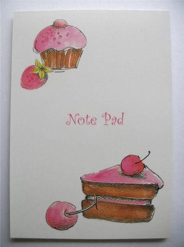 Writing Note Pad Paper Cakes &amp; Fruit Stationery Lined White and Pink