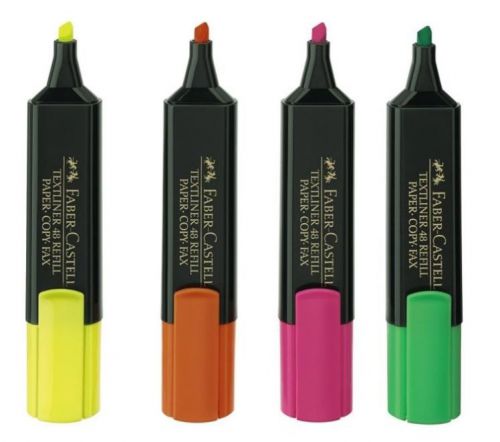 Faber-Castell Highlighter x 4 Textliner 1548 Refillable Lot of 4 pcs Multi-Color