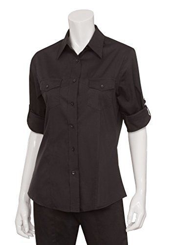 Chef Works WPDS-BLK-L Double Pocket Women&#039;s Shirt, Black, Large
