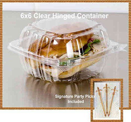 Pack of 100 Small Clear Plastic Hinged Food Container 6x6 for Sandwich Salad