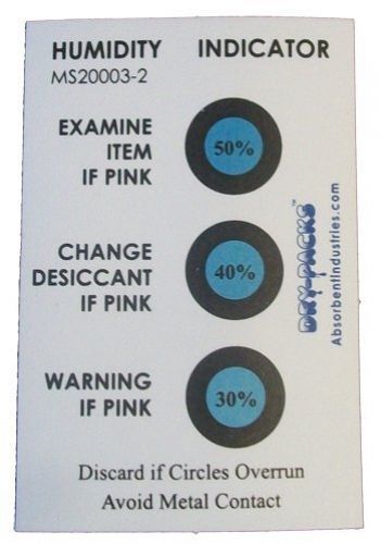 Humidity Indicator Cards - 30-50% 3 Spot - 50 Card Pack