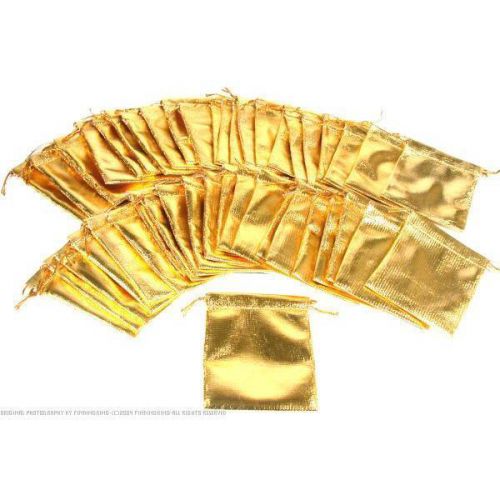 48 Gold Metallic Drawstring Jewelry Pouches 2 1/4&#034;