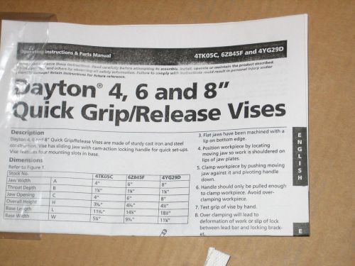 Dayton 8&#034; quick grip/release vise  4yg29 4yg29d 8 inch for sale