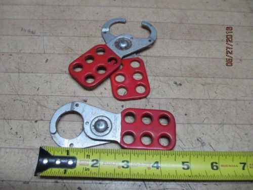 Two master lock out 6 hole hasp w/ vinyl coated handle, 1-1/2&#034; inside jaw for sale