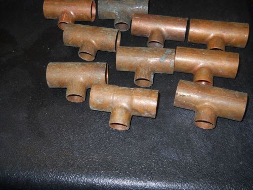 Lot of (10) copper 3/4&#034; x 3/4&#034; x 1/2&#034; tee sweat type, new project overstock for sale