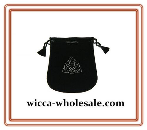 Black Velvet Bag / Pouch 5&#034; x 5&#034;: Triquetra (Wicca Talisman Drawstring) Tarot
