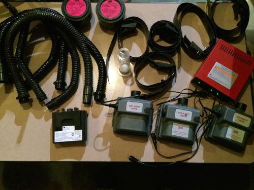 Lot of 3, 3M air mate 220-03-63, hoses, belts, 5 stations charger 520-01-61FIV