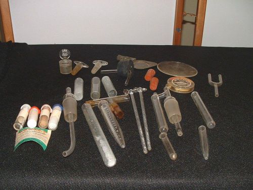 VINTAGE MIXED LOT OF LABORATORY GLASS- TUBES CONNECTORS STOPPERS