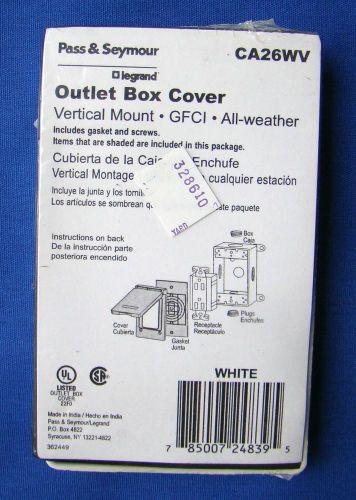 Free Shipping! New Pass&amp;Seymour Outlet Box Cover- Vertical Mount - White CA26WV