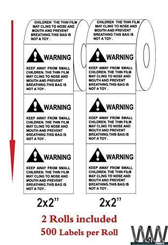 High Quality Suffocation Warning Shipping Labels of 1000 Self Adhesive Stickers