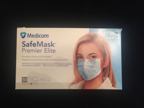 (50) Medicom SafeMask Premier Elite Blue Medical/Dental Masks  2042