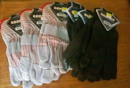 3 Pairs Gaucho  Leather and 3 pair jersey Work Gloves Size Large