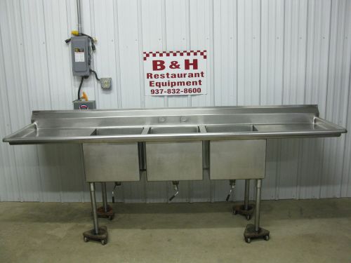 108&#034; heavy duty 18&#034; x 22&#034; 3 bowl 2 drain board compartment stainless sink 9&#039; for sale