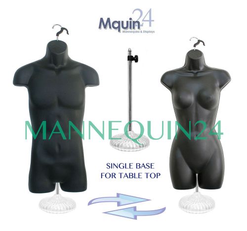 SET of 2 MANNEQUIN S +1 STAND +2 HANGERS BLACK HIP LONG BODY FORMS MALE &amp; FEMALE